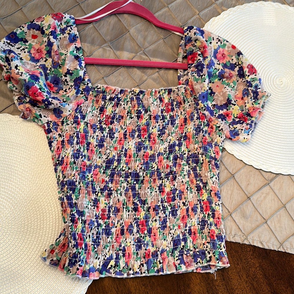 Sleeved floral tube top